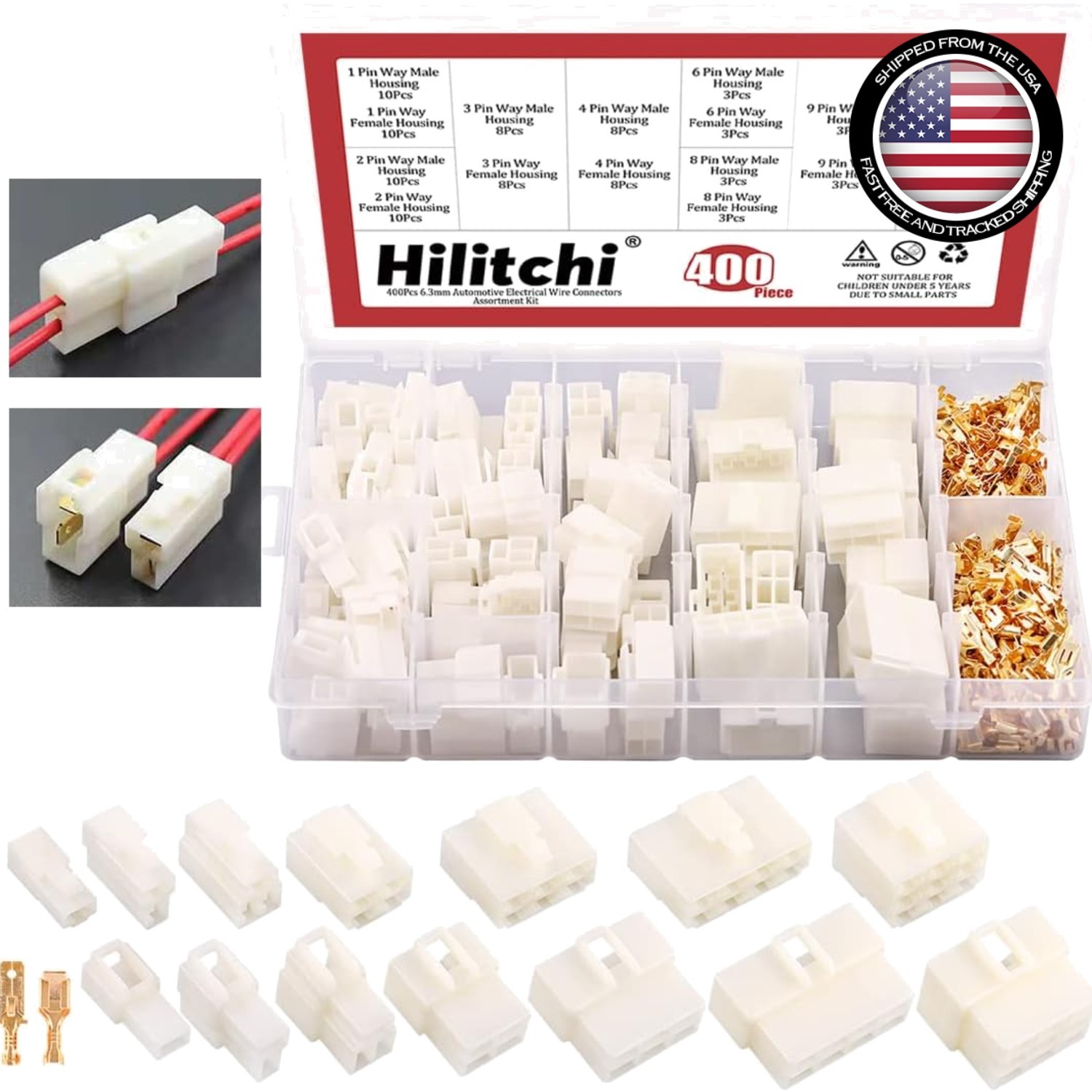 Hilitchi 6.3MM Electrical Automotive Wire Connectors Assortment Kit-400Pcs