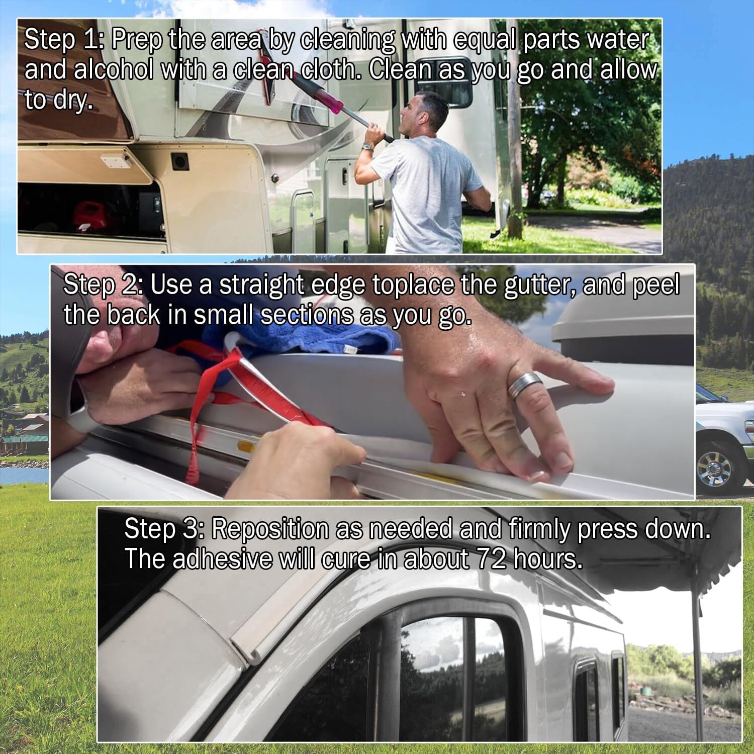 16FT J-Shape For RV Rain Gutter Drip Rail Trim Flexible PVC with Strong Adhesive