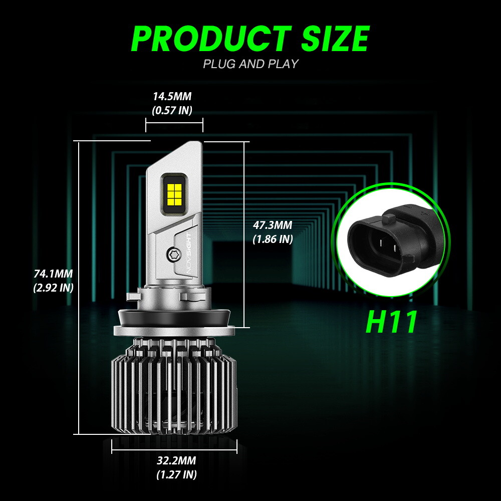 NOVSIGHT H11 LED Headlight Kit Low Beam Bulbs Super Bright 22000LM 6500K White