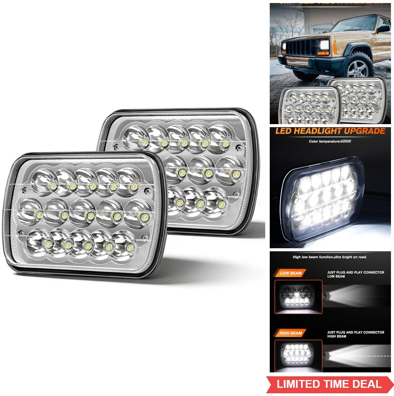 5×7 7×6 LED Headlights H6054 H4 Sealed Beam Replacement for Cars Trucks Vans