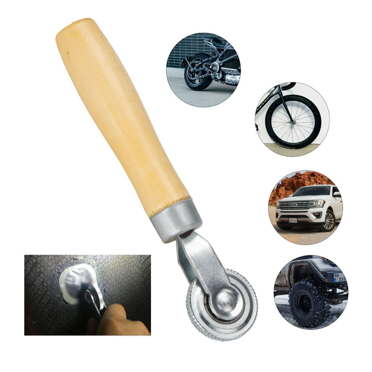 2pcs Wooden Tire Patch Repair Stitcher Ball Bearing Tyre Roller Repair Tools US