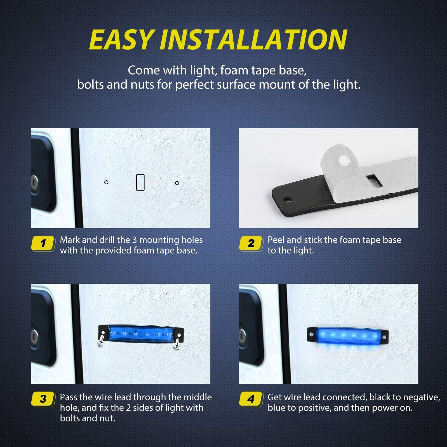 Nilight Side Marker Light 10PCS 3.8” 6 LED Blue Indicator Light 2 Years Warranty