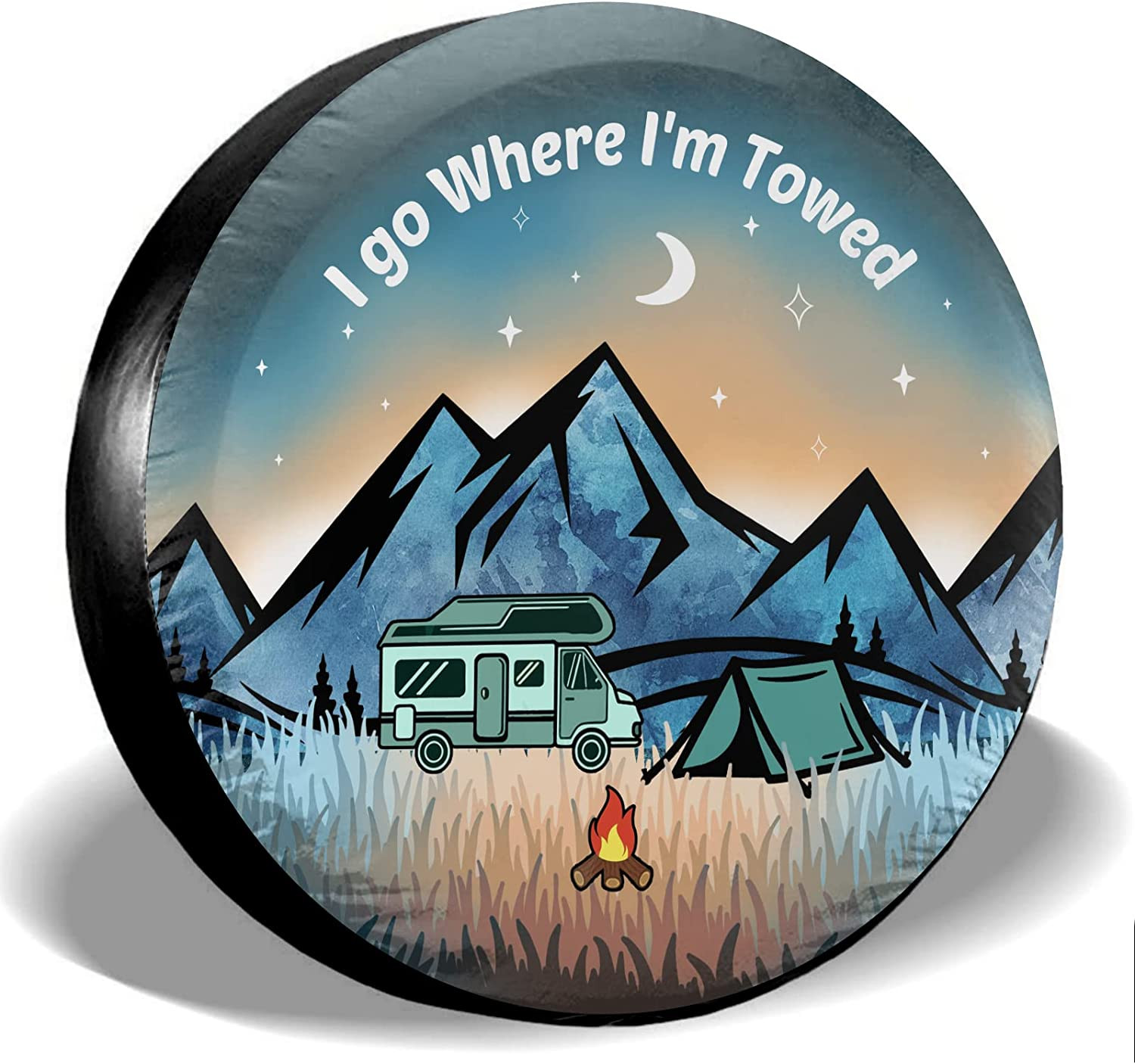 15″ I Go Where I’m Towed Spare Tire Cover For Trailer Rv SUV Truck Camper Travel