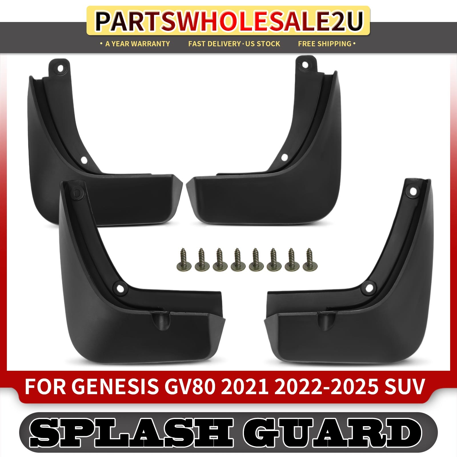 4Pcs New Front &Rear Side Splash Guards Mud Flaps for Genesis GV80 2021-2025 SUV