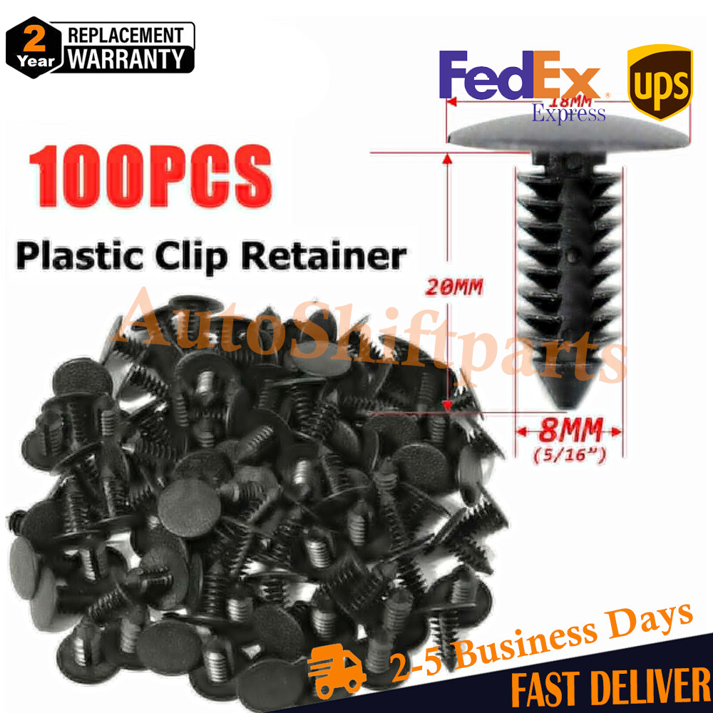 100x 8mm Bumper Clips Auto Car Hole Plastic Rivets Fastener Fender Push Pin NEW
