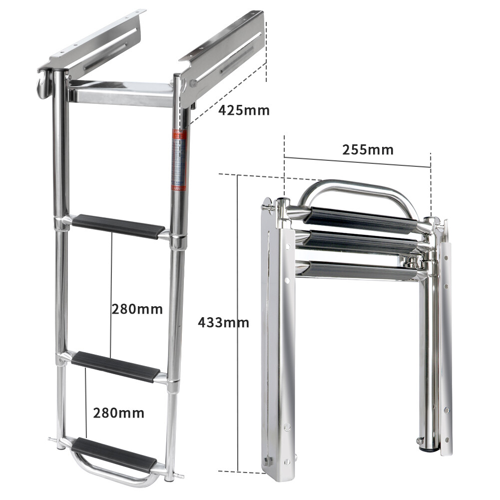 3 Steps Boat Ladder Telescoping Under Platform Sliding Ladder with Spring Loaded