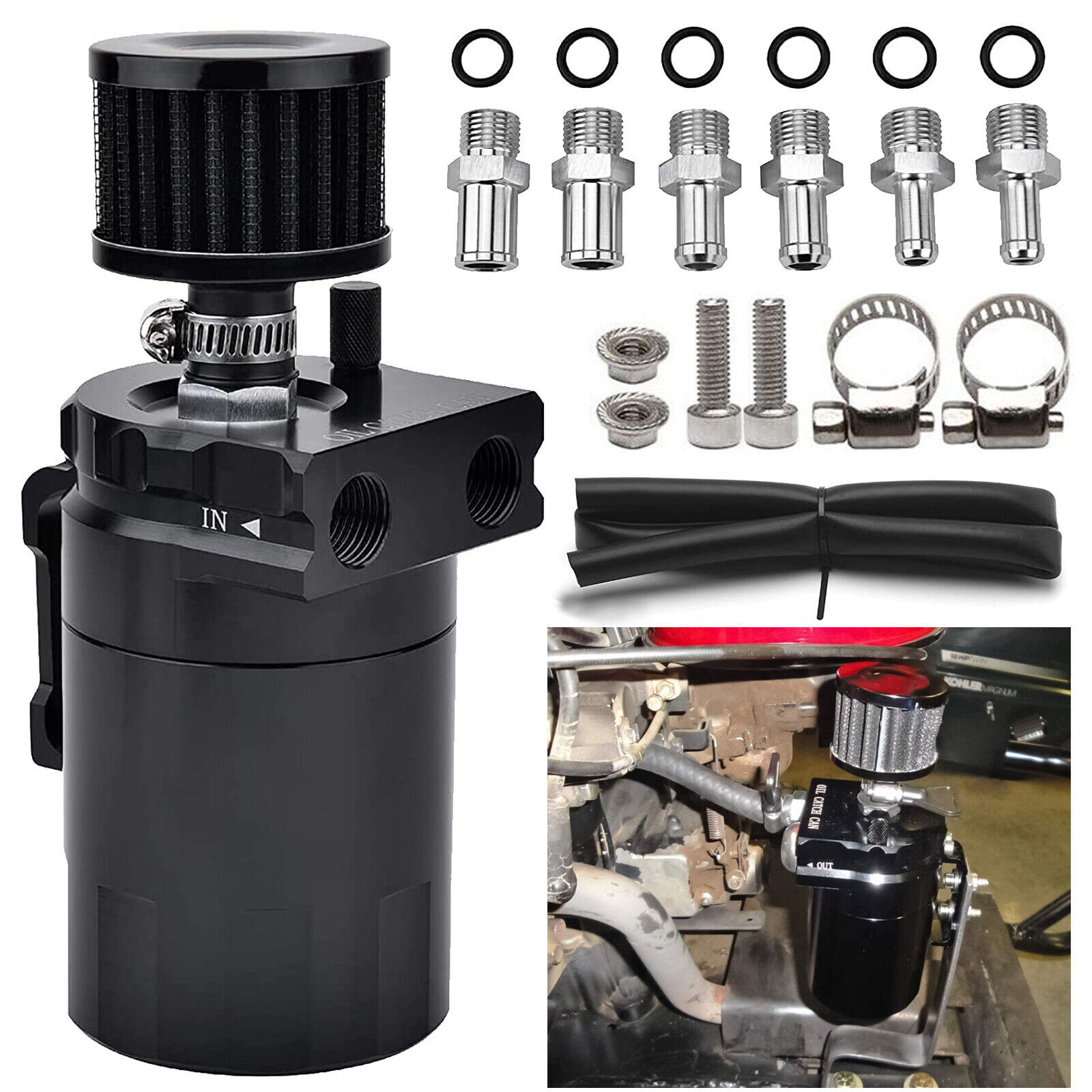 Universal Aluminum Oil Catch Can Kit Reservoir Baffled Tank with Breather Filter