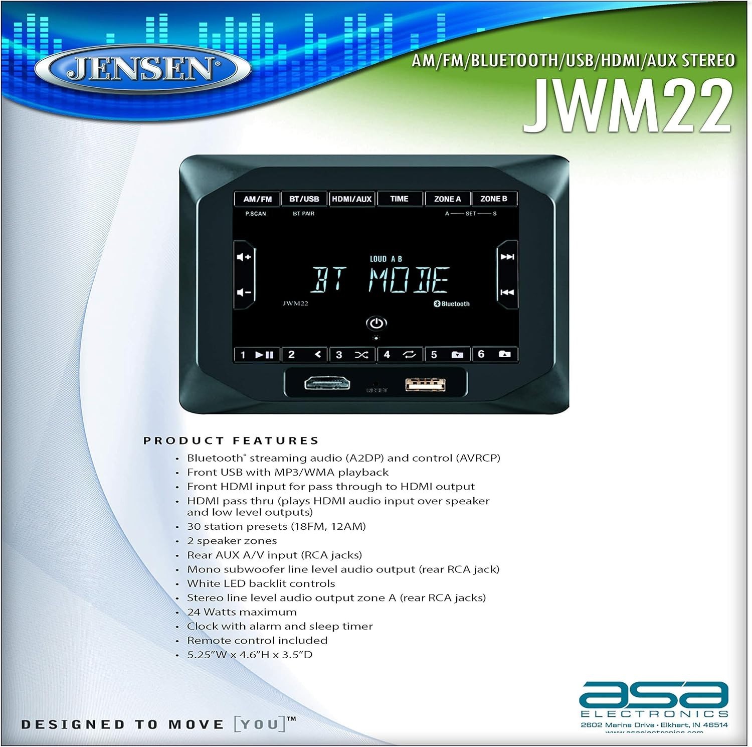 2-Speaker Zones AM/FM|BT|HDMI|AUX Cube Wall Mount Stereo, Speaker Output 4X 6…