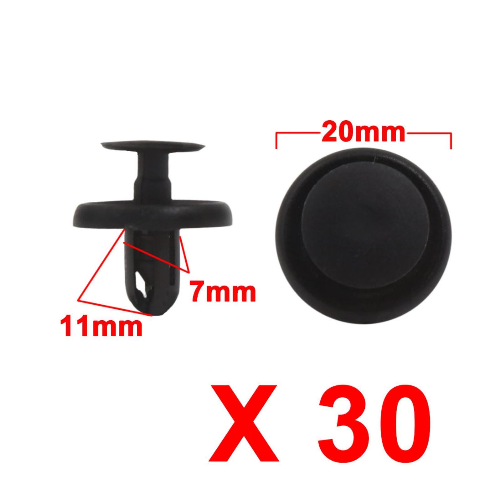 30 Pcs Black 7mm Hole Plastic Rivets Fastener Bumper Push Clips for Auto