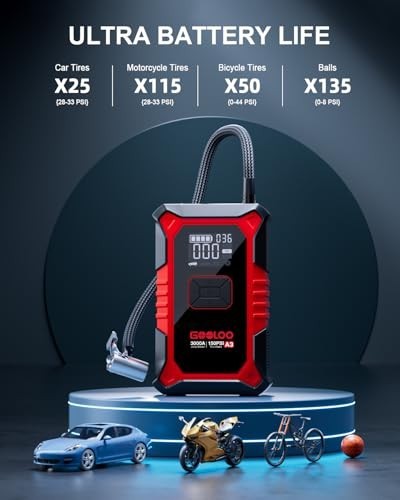 Portable Jump Starter & Air Compressor, 3000A Car Battery Booster, 150PSI Tire I