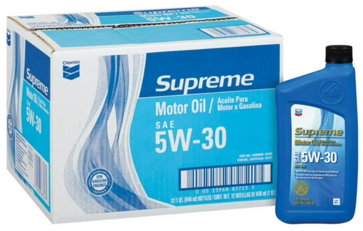 Chevron Supreme 5W-30 Synthetic Blend Motor Oil, Case of 12 – 1 Quart Bottles