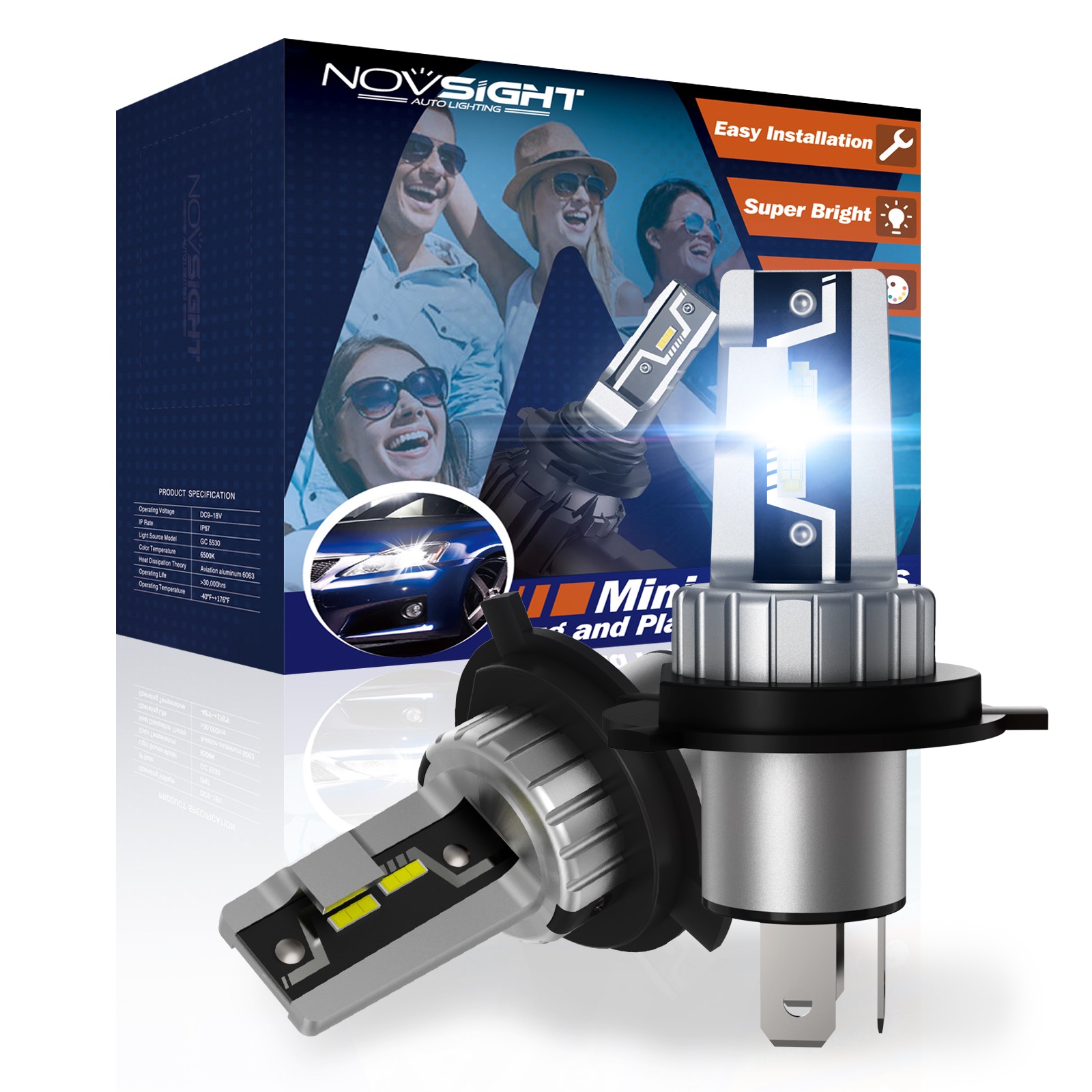 NOVSIGHT 9003 H4 LED Headlight Bulbs Kit High Low Beam Super Bright White 6500K