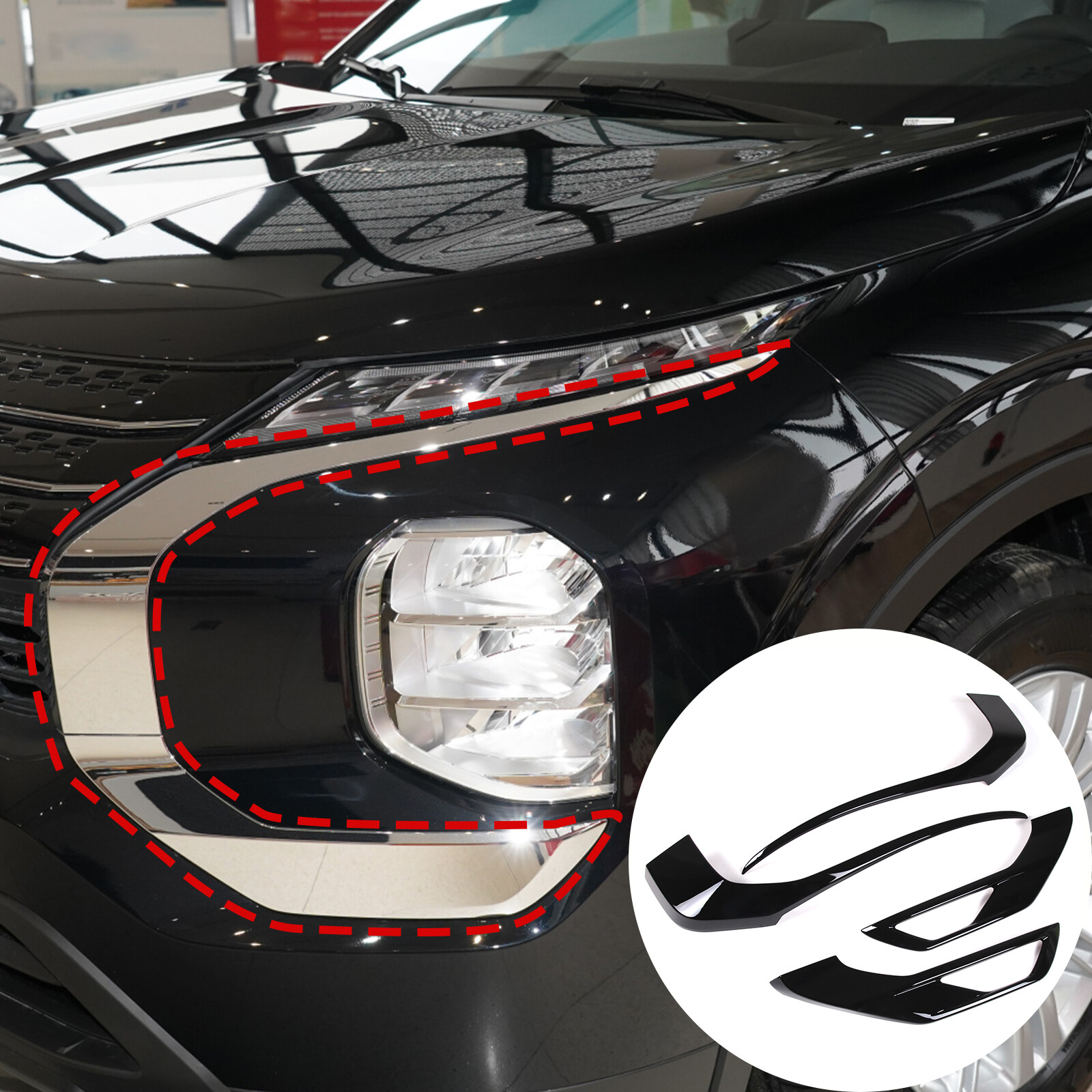 For Mitsubishi Outlander 2022 2023 Black Front Side Grille Molding Cover Trim