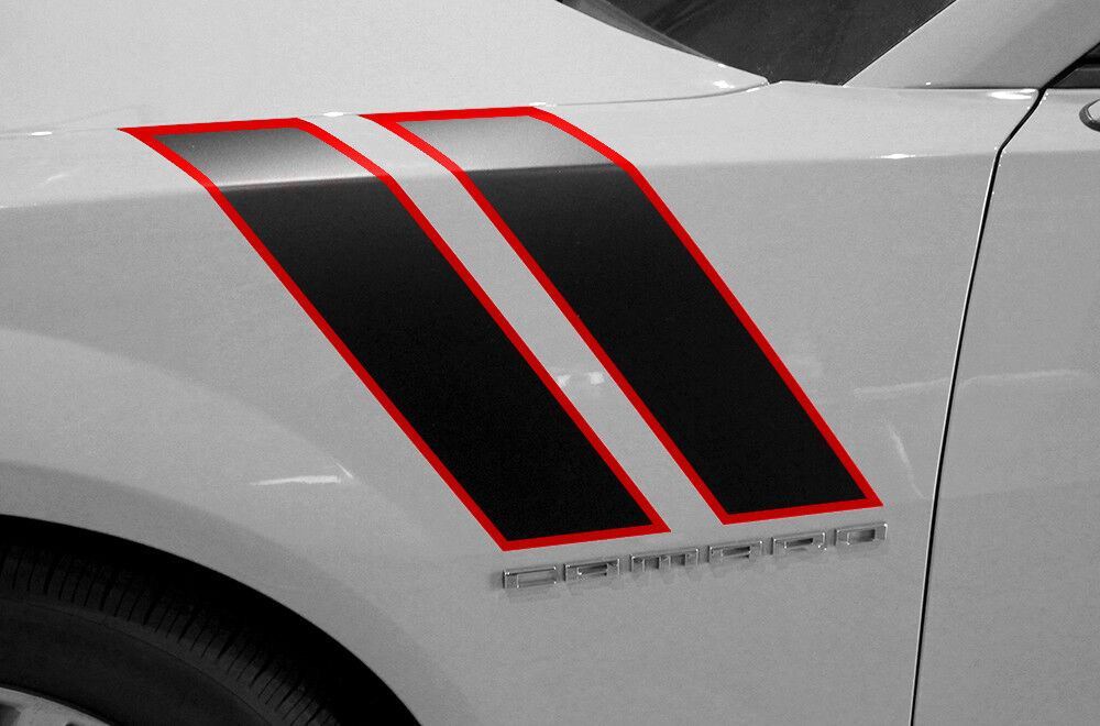 Hash Marks Hood Race Stripes Graphic Decals for Chevy Camaro 10-15 BLACK RED