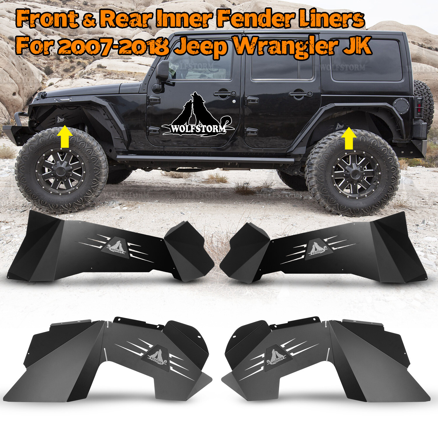 Wolfstorm Front Rear Inner Fender Liners 4pcs Set for 2007-2018 Jeep Wrangler JK