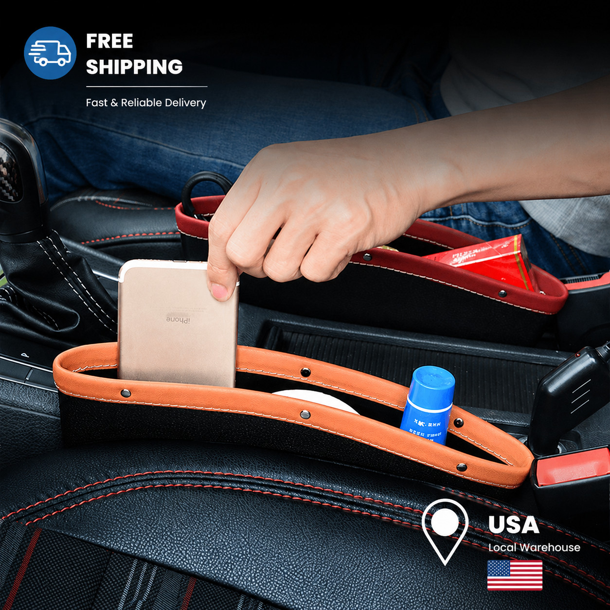 2PCS Car Seat Gap Organizer PU Leather Storage Pocket Choose Color USA
