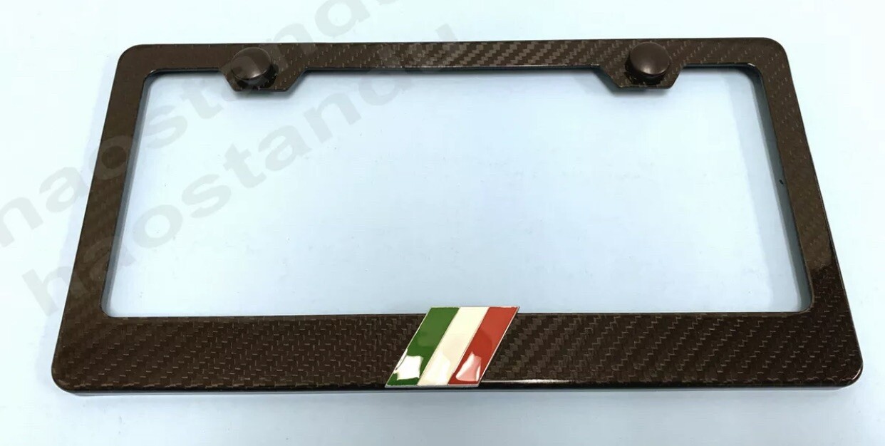 1x ITALIAN FLAG 3D Emblem Real 3K TwillWeave CARBON FIBER License Plate Frame