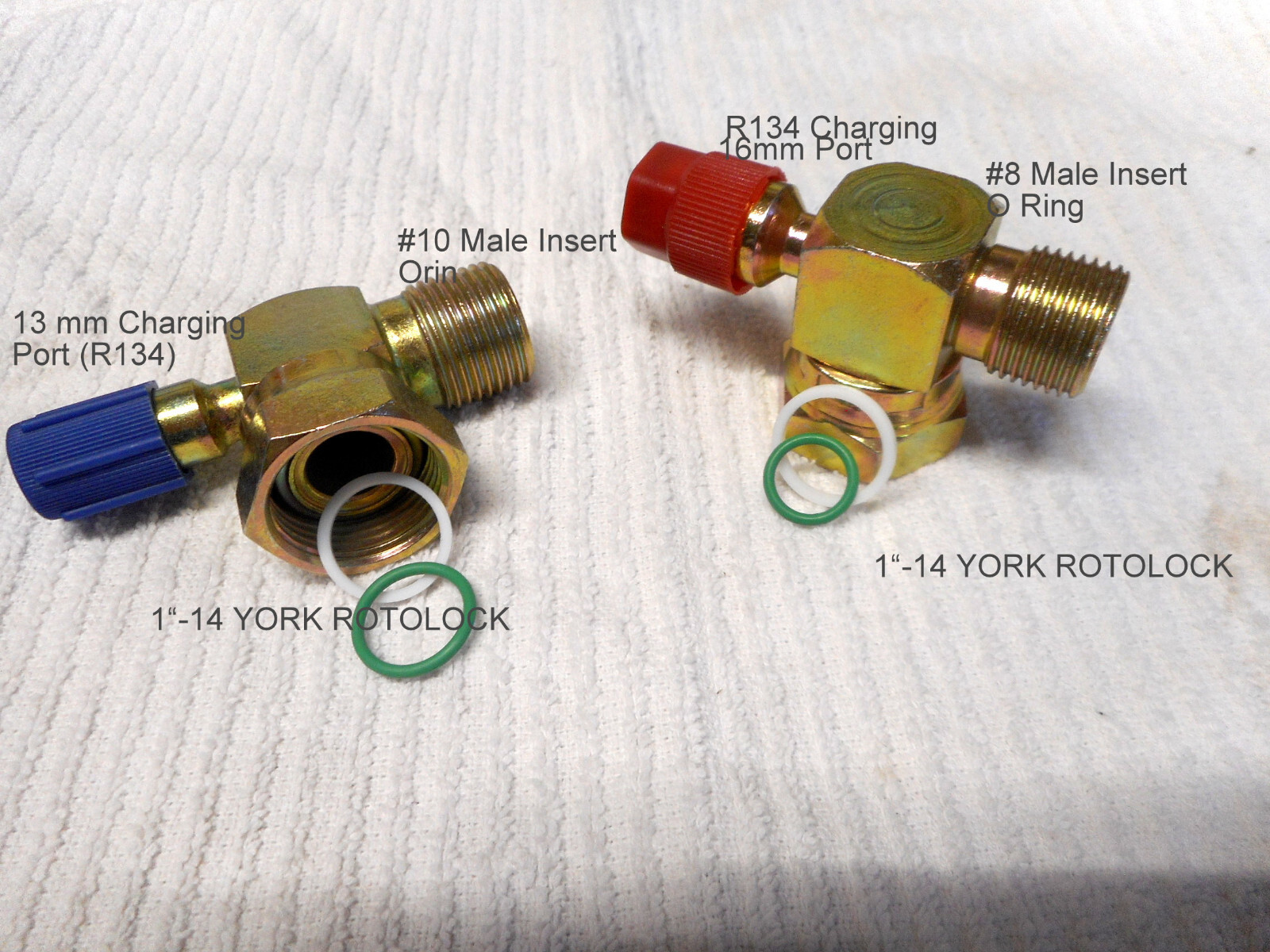 YORK ROTOLOCK A/C COMPRESSOR FITTINGS W/134A PORT #8 & #10 O RING & TEFLON RING