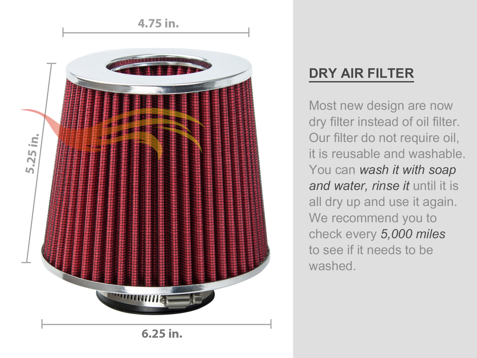 3 Inches 3″ 76 mm Cold Air Intake Cone Filter Quality RED Chevrolet