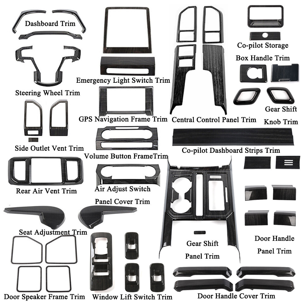 Black Wood Grain Full Set Interior Cover Trim Kit For Ford F-150 2015-2020 Parts