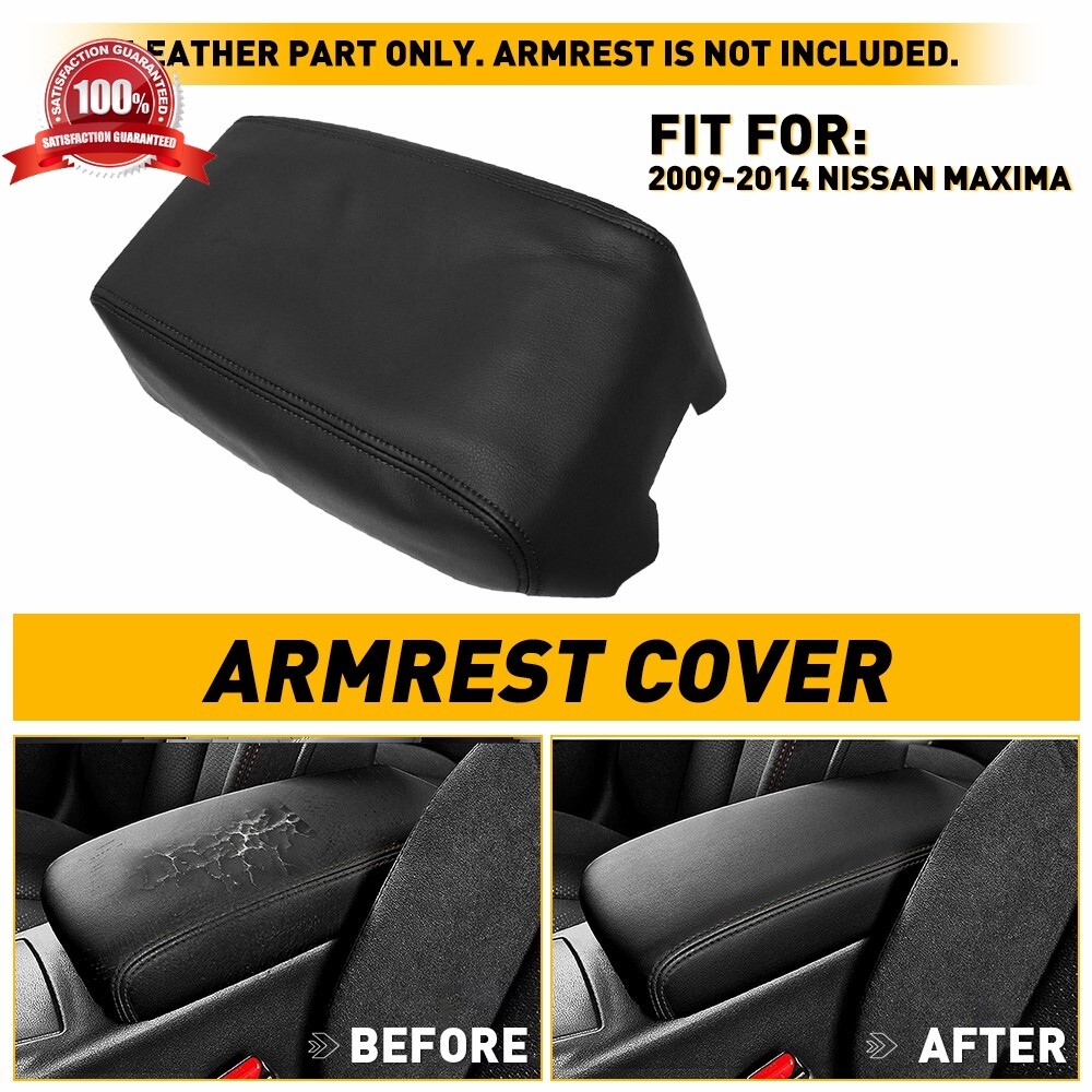 Fits 2009-2014 Nissan Maxima Leather Center Console Lid Armrest Cover Skin Black