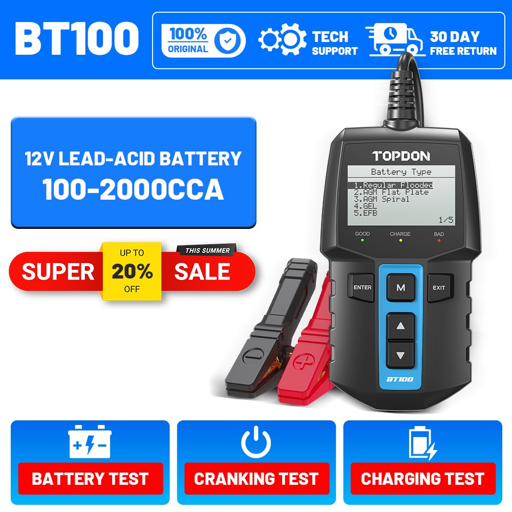 TOPDON BT100 Ripple Voltage Test Diagnose Generator Charging Abnormal Faults