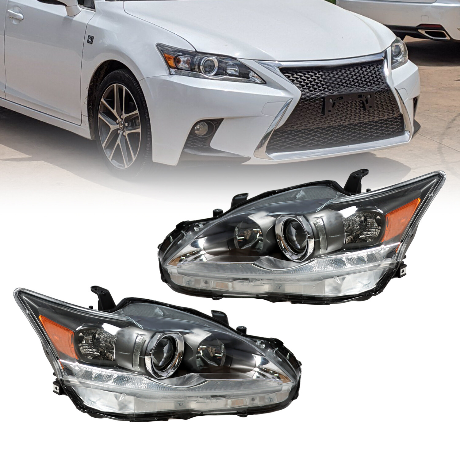 Halogen Headlights Assembly For 2011-2017 Lexus CT200h 11-17 LH+RH Pairs