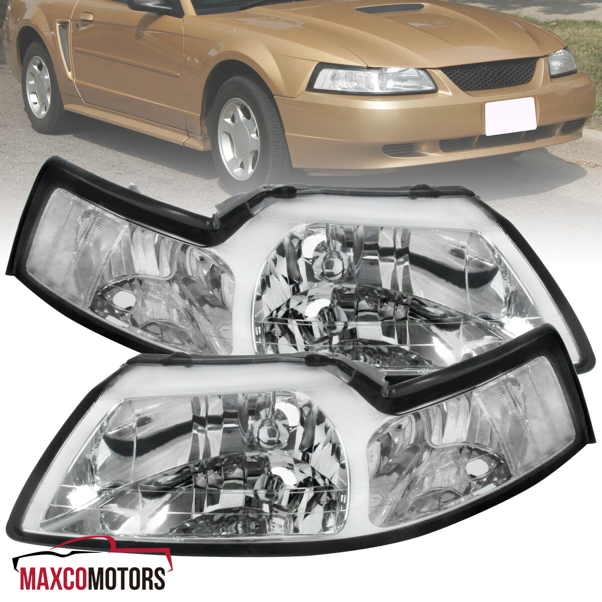 Headlights Fits 1999-2004 Ford Mustang Replacement Head Lamps Left+Right
