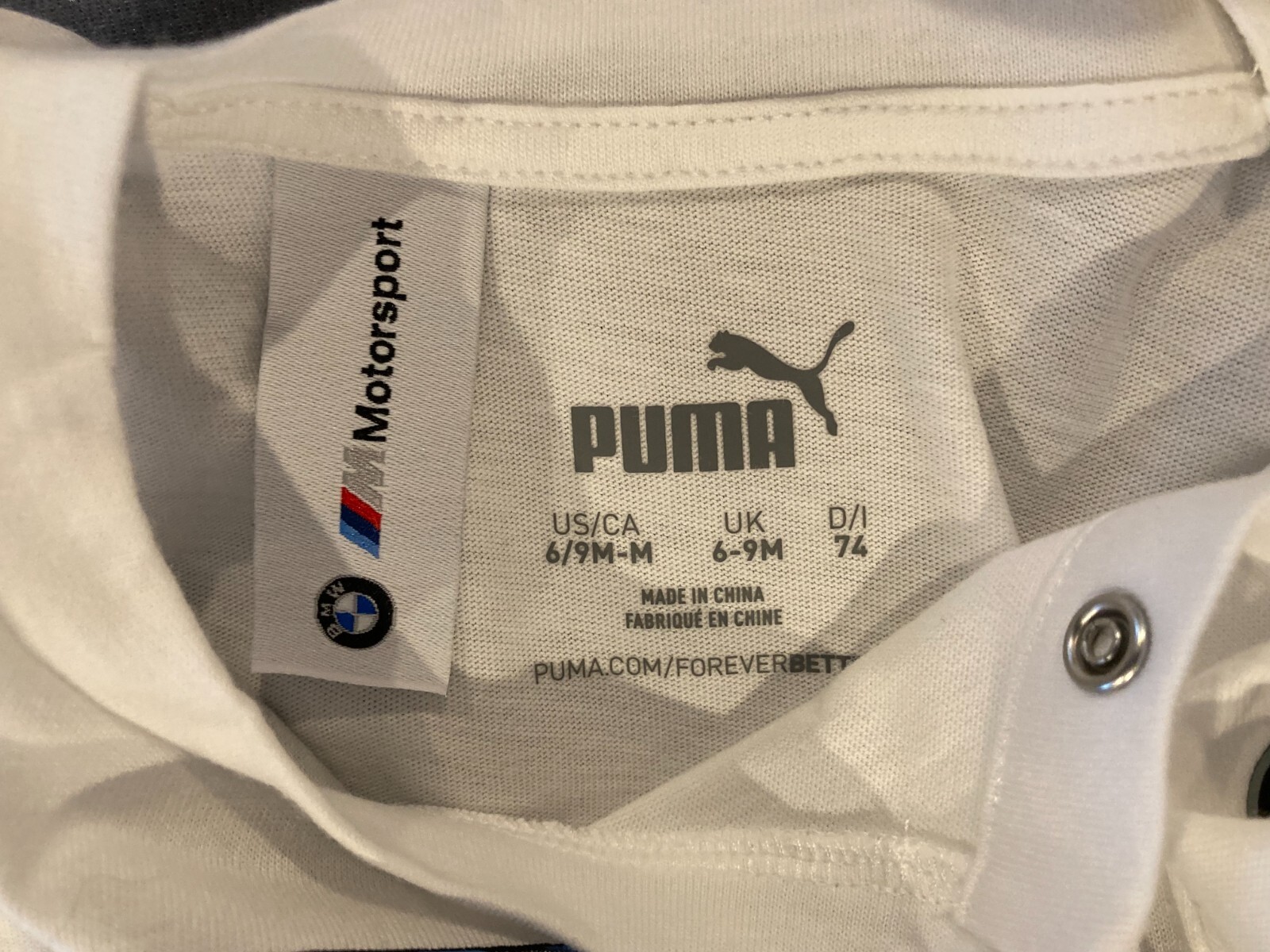 BMW / PUMA 2 PIECE BABY MOTORSPORT ROMPER SUIT AGES 6~9 MONTHS. NIB!