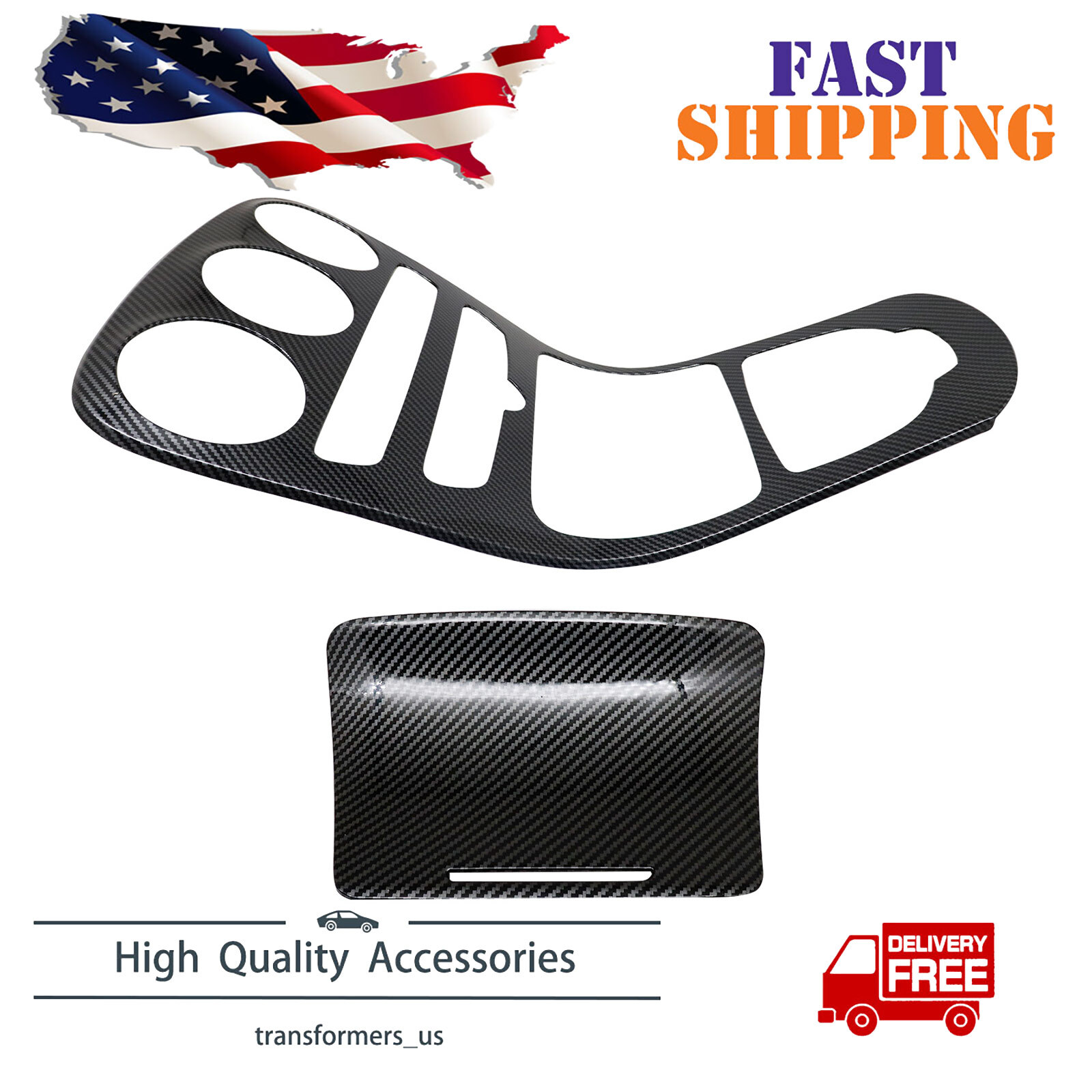 FOR Mercedes C Class W205 Carbon Fiber Style Console Gear Shift Frame Panel Trim