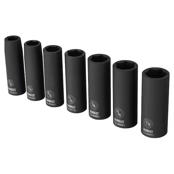 DeWALT 1/2″ Drive 7 Piece SAE Black Oxide Impact Socket Set DWMT81608 Brand New