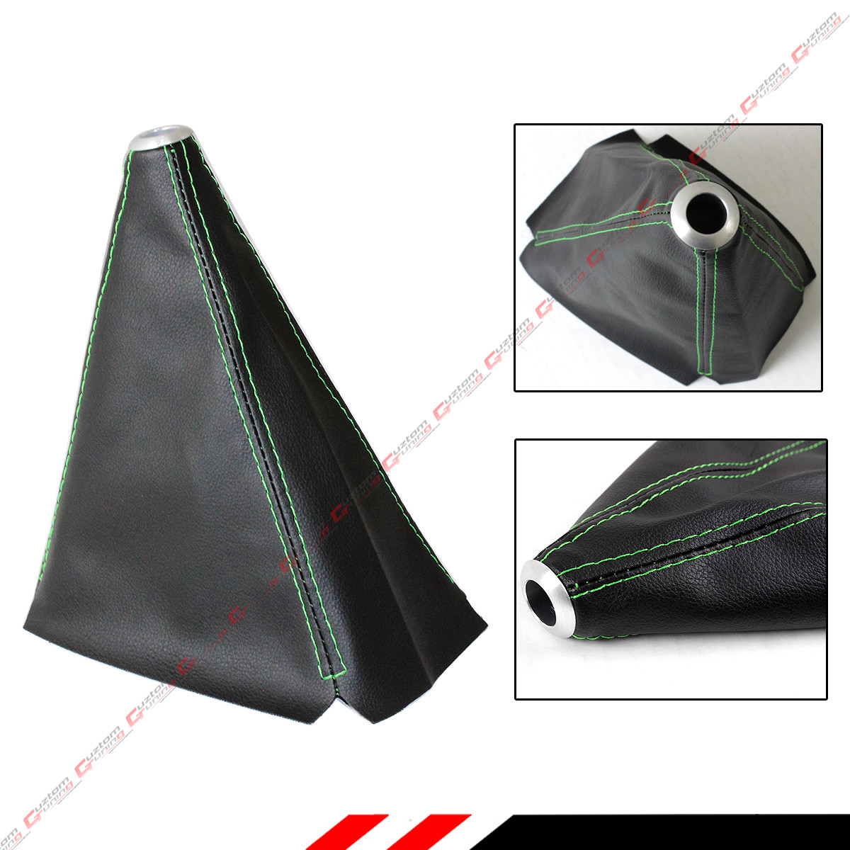 UNIVERSAL BLACK PVC LEATHER MANUAL SHIFT SHIFTER BOOT COVER WITH GREEN STITCHING