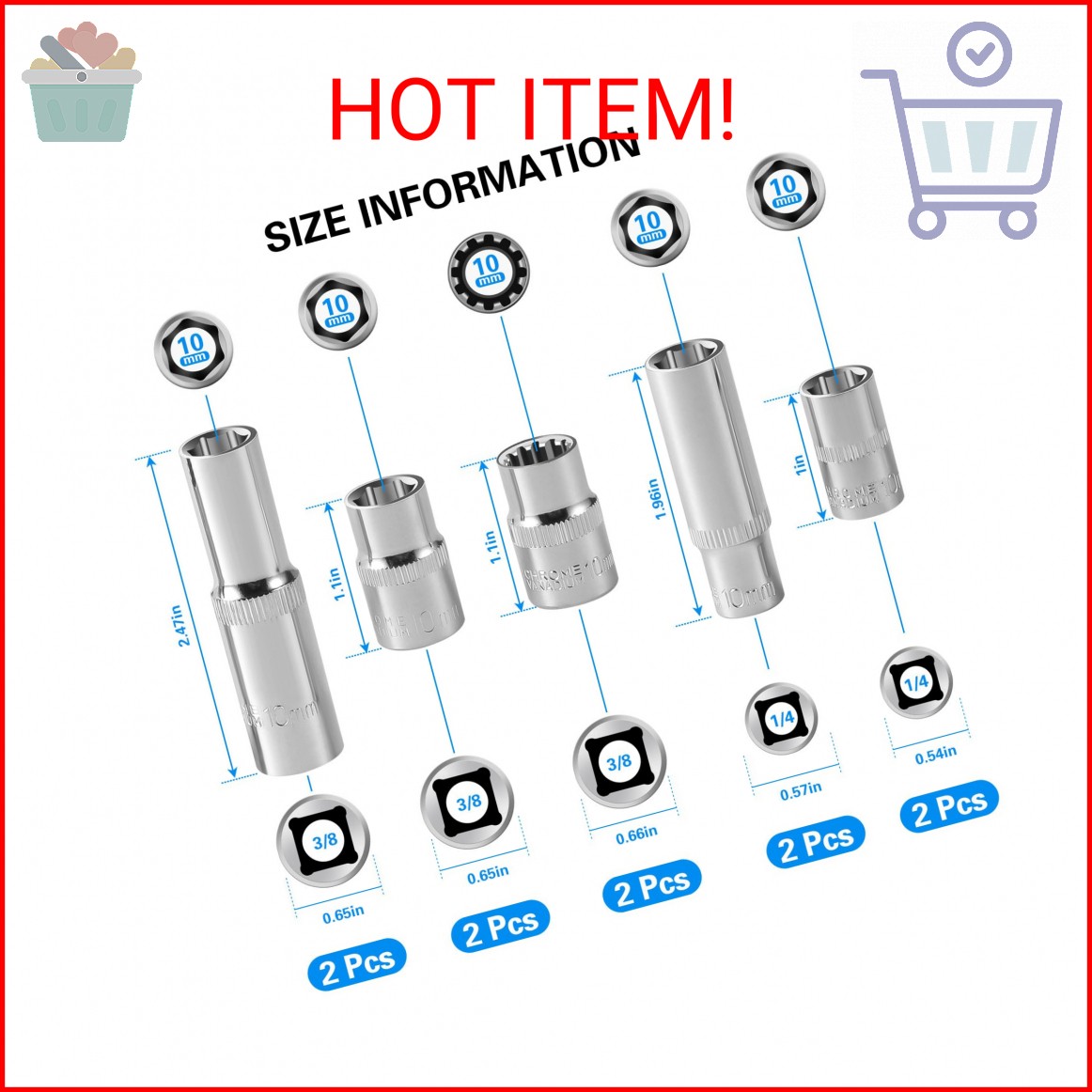 [10-Piece] 10mm Socket Set, 1/4-Inch & 3/8-Inch Drive Impact Socket, 6-Point & 1
