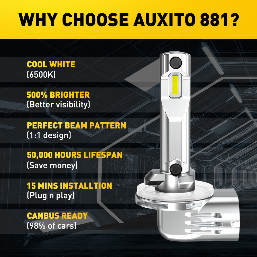 AUXITO 881 894 889 LED Fog Light Driving Bulb 36000LM 6000K White Super Bright