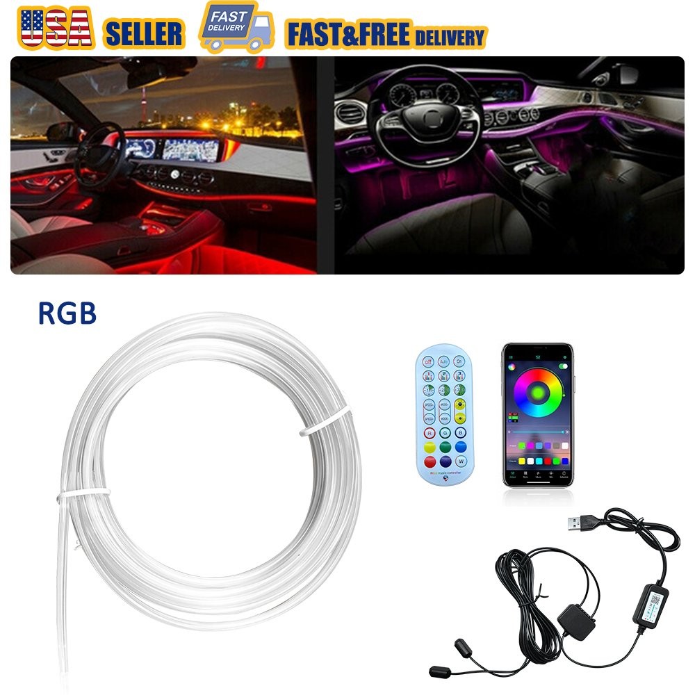 LED Neon Light Trim Glow Optic Fiber Strip Car Interior Ambient Lighting-Kit-APP
