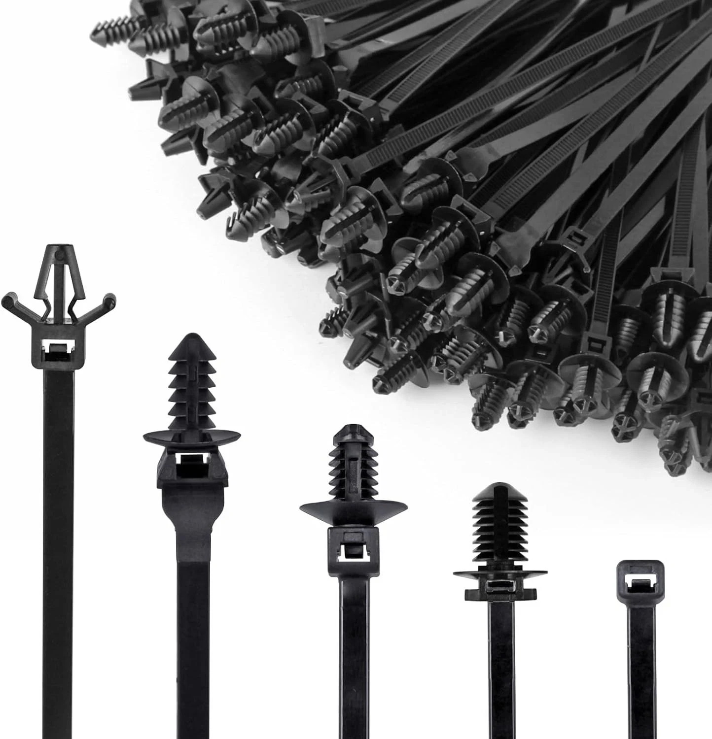 Xislet 160Pcs Nylon Universal Cable Tie Buckle Zip Clips Automotive Black