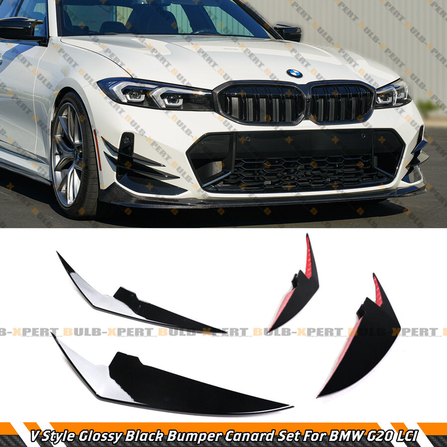 For 2023-2024 BMW M340i 330i M Sport G20 LCI 4pc Front Bumper Canard Fins Set