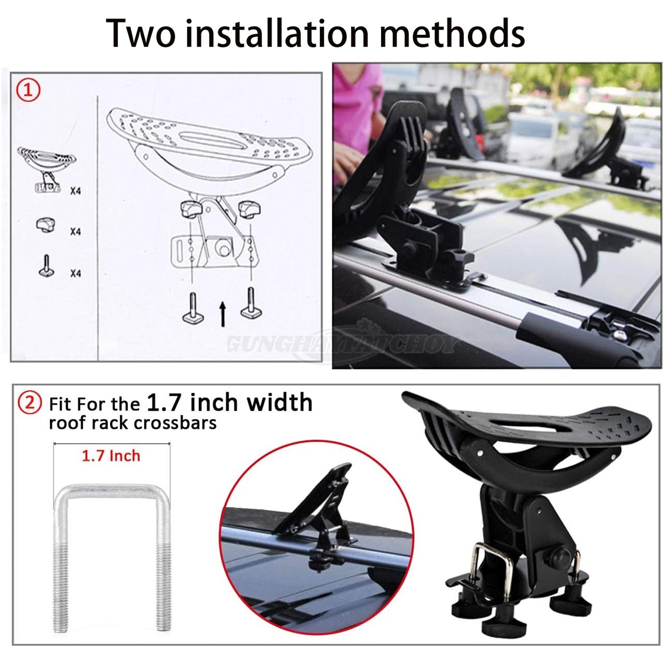 4Pcs Kayak Carrier Canoe Saddle Roof Racks Crossbar Top Mount For Car SUV Truck