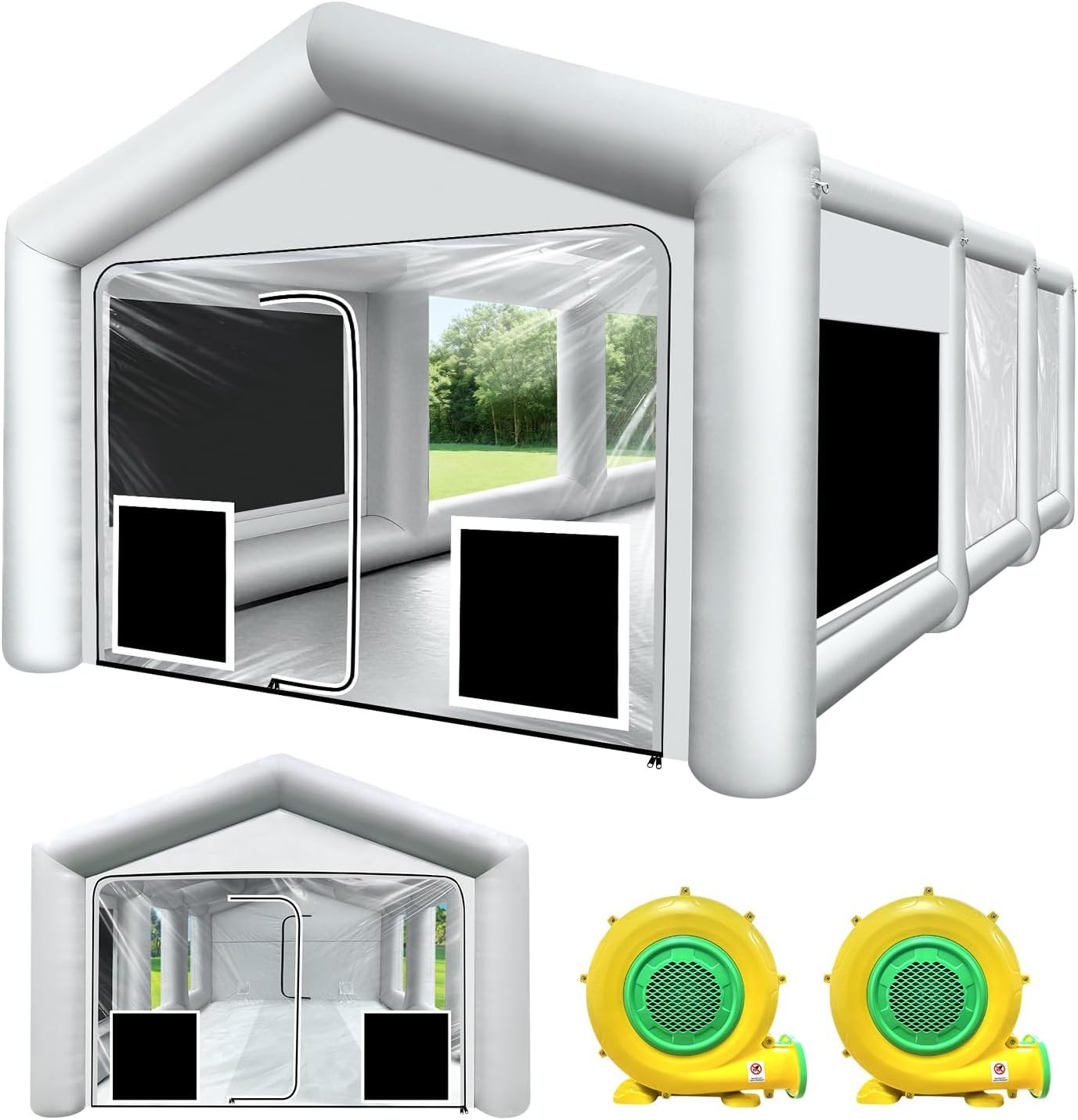 Inflatable Spray Paint Booth Tent 20x15x10.5ft with 950W+750W Blowers Waterproof