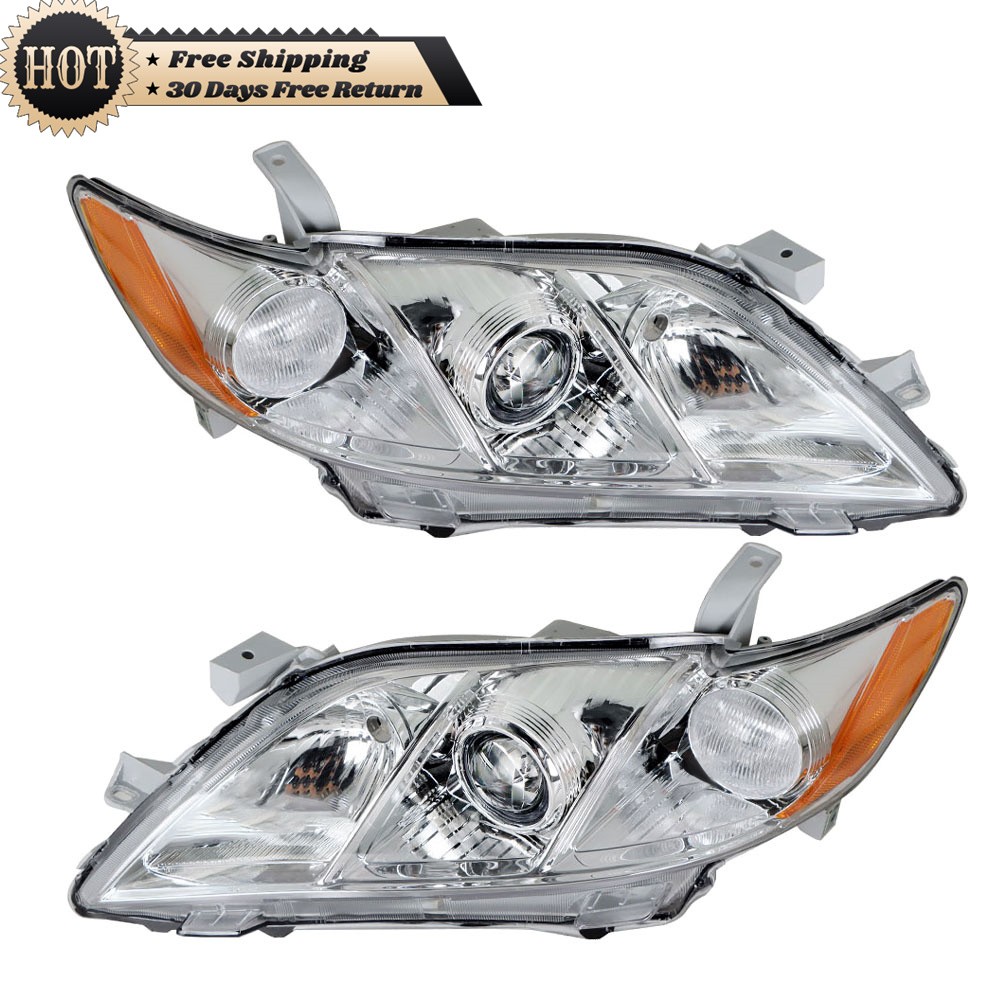 Silscvtt Left+Right Side Headlights For Toyota Camry 2007 08 2009 Chrome Housing