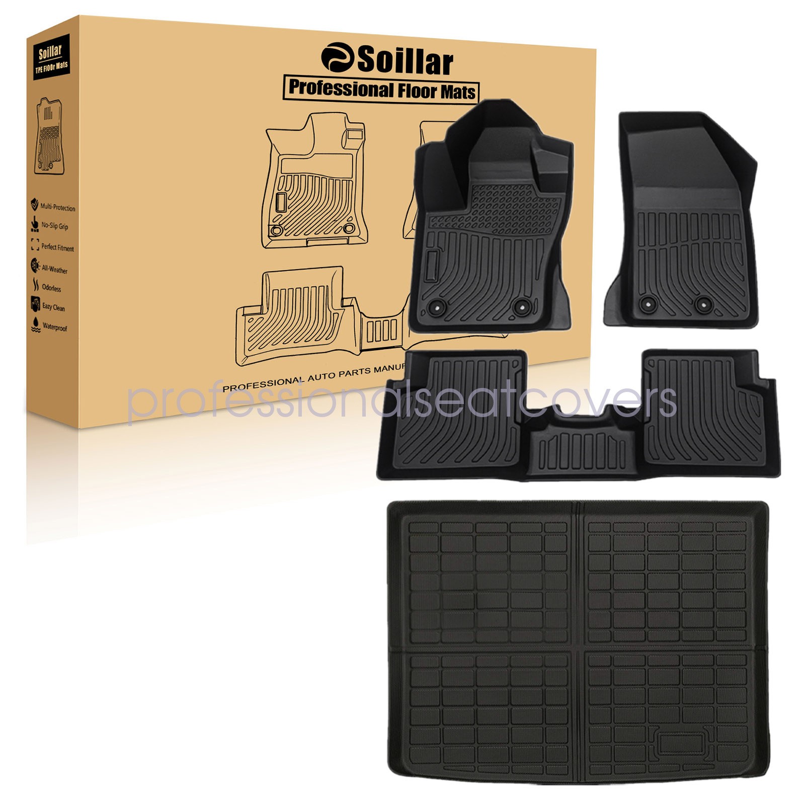 For 2015-2023 Jeep Renegade TPE Floor Mats / Trunk Cargo Liners 3D Model Black