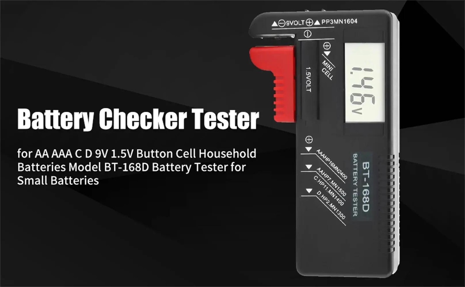 2Pack BT-168D Battery Tester Universal Digital LCD Tester AA AAA CD 9V 1.5V Butt