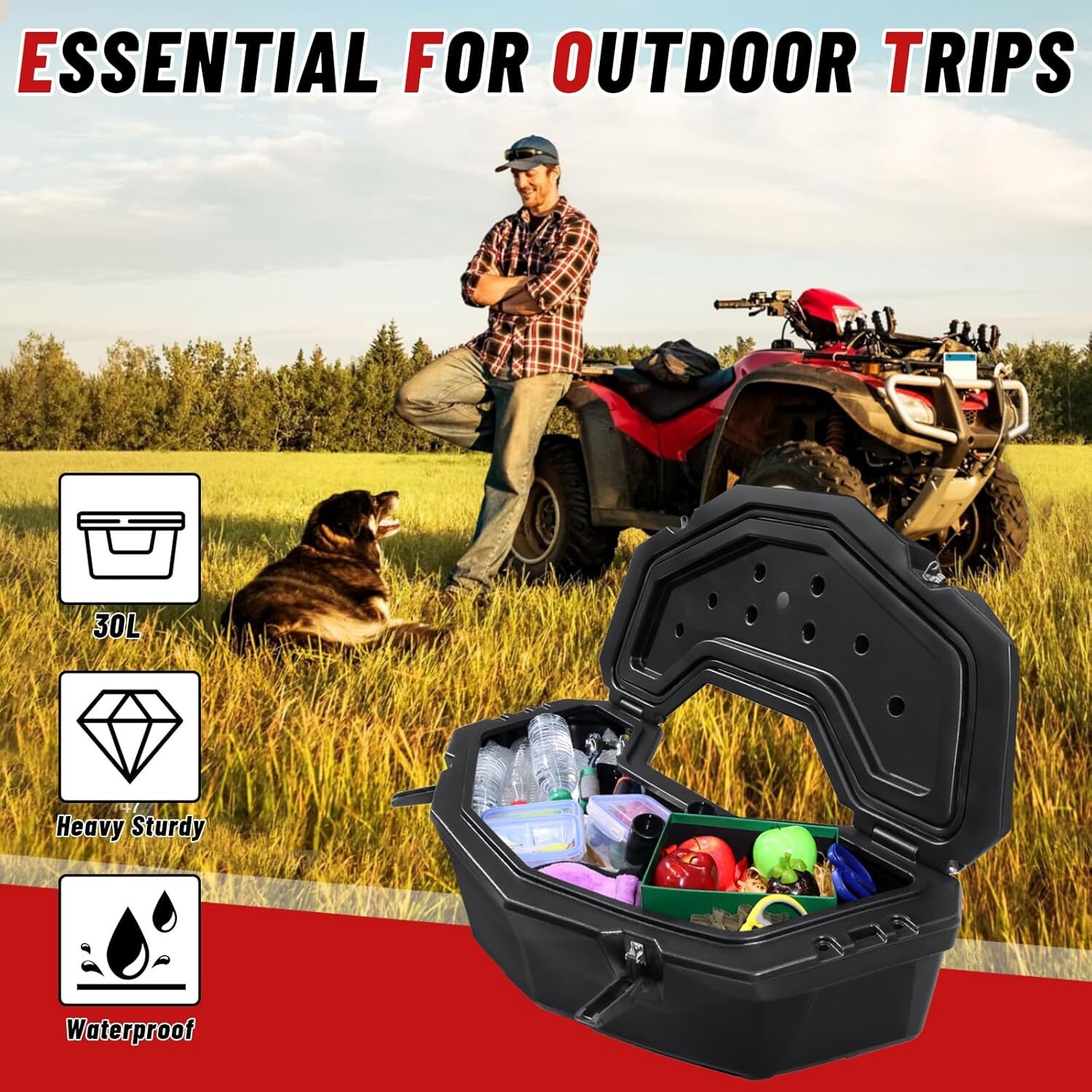 UTV Rear Cargo Storage Box 30L for Can-Am Maverick X3/X3 MAX/Renegade/Commande
