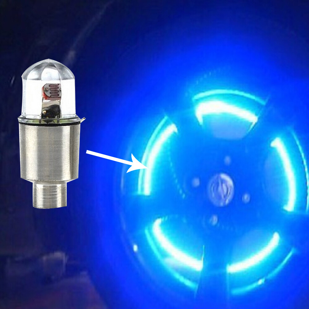 4x Car Tire Air Valve Stem Blue LED Light Caps Cover Auto Exterior Accessories