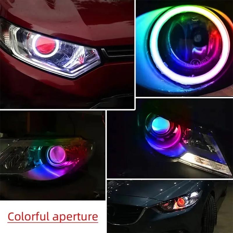 RGB 80MM LED Angel Eye Lights Halo Rings APP Control Headlight DRL Assembly Kit