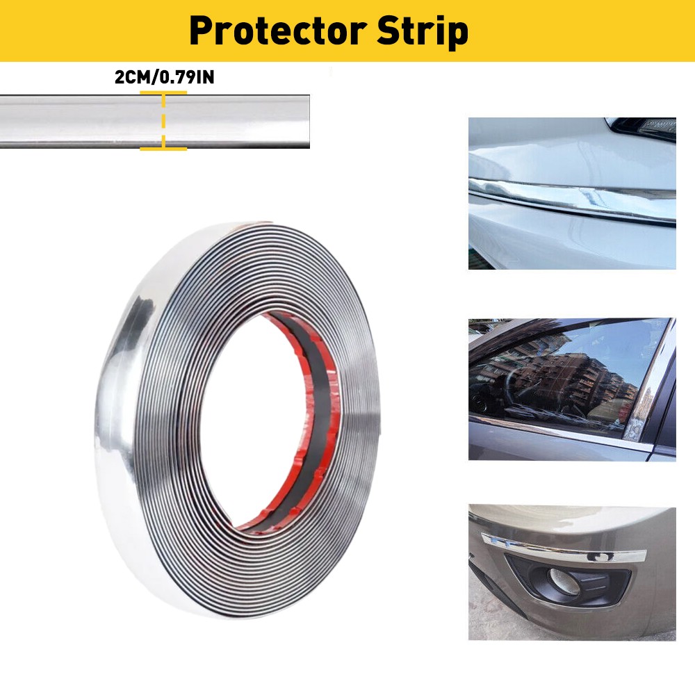 0.8in x 16ft Car Chrome Moulding Trim Strip Door Guard Protector for Cars Trucks