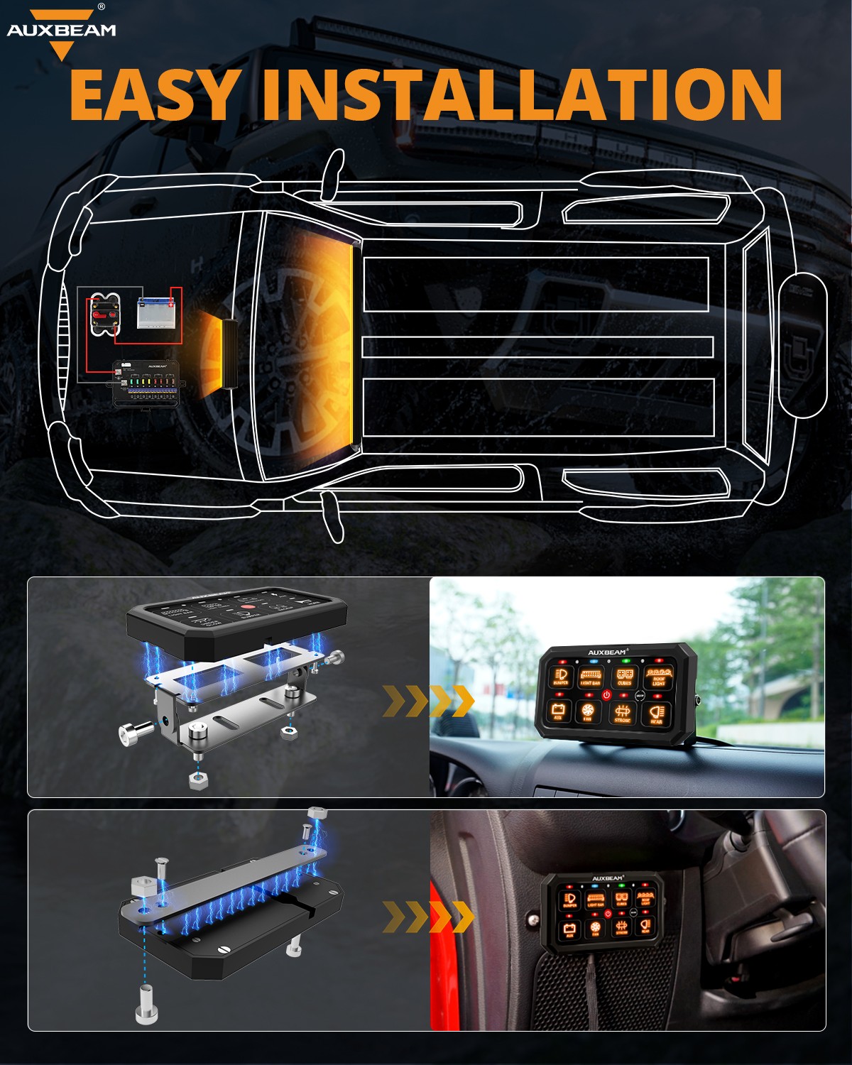 AUXBEAM RGB 8 Gang Light Switch Panel Circuit Control For Can-Am Maverick X3 4×4
