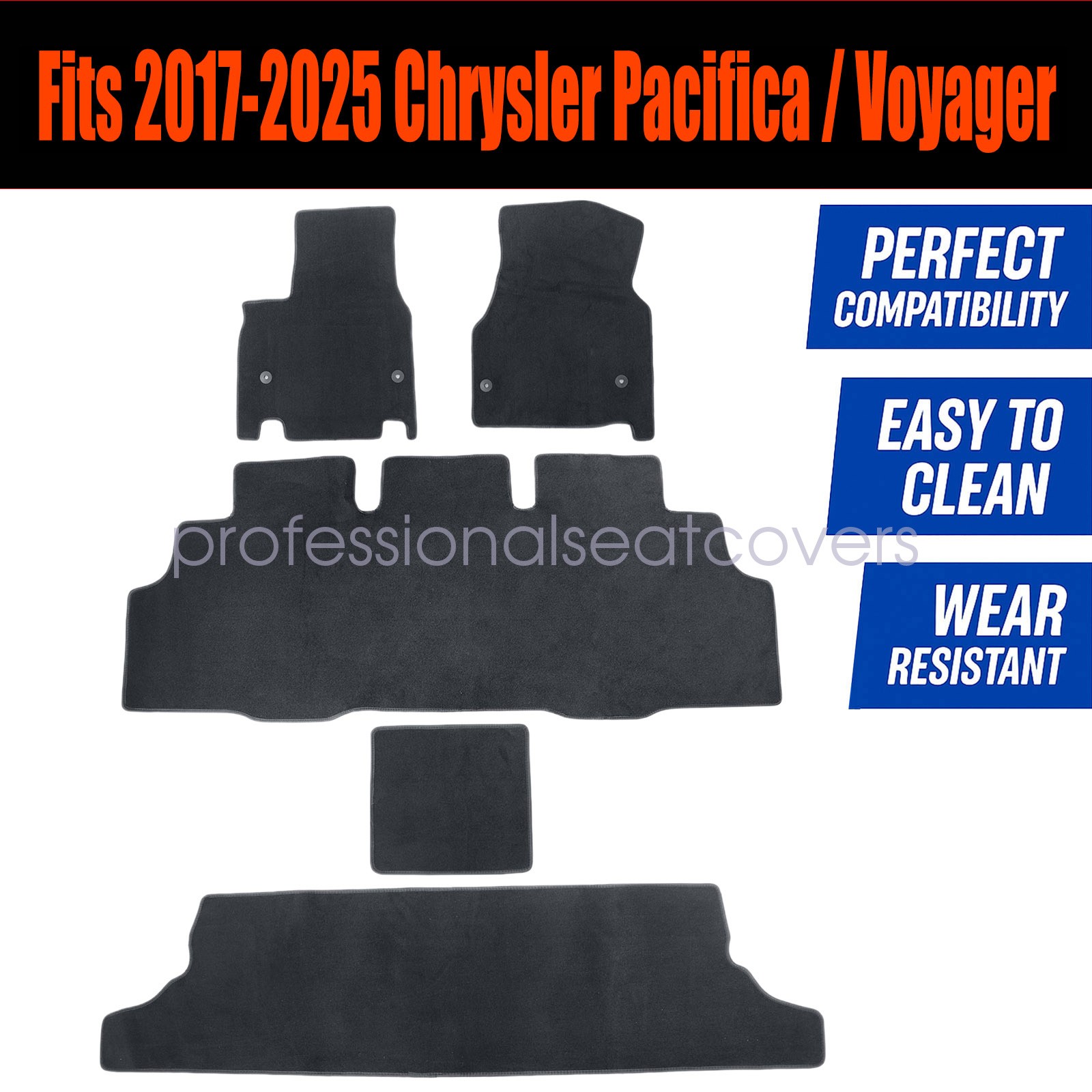 Front & Rear Floor Mats Carpet Velour For 2017-2025 Chrysler Pacifica Voyager 5x