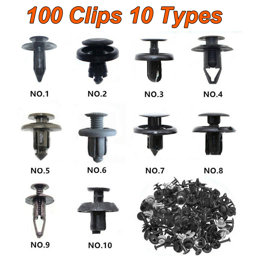 100 x Trunk Screw Rivets Set Car Bumper Fender For Auto Plastic Fastener Clips