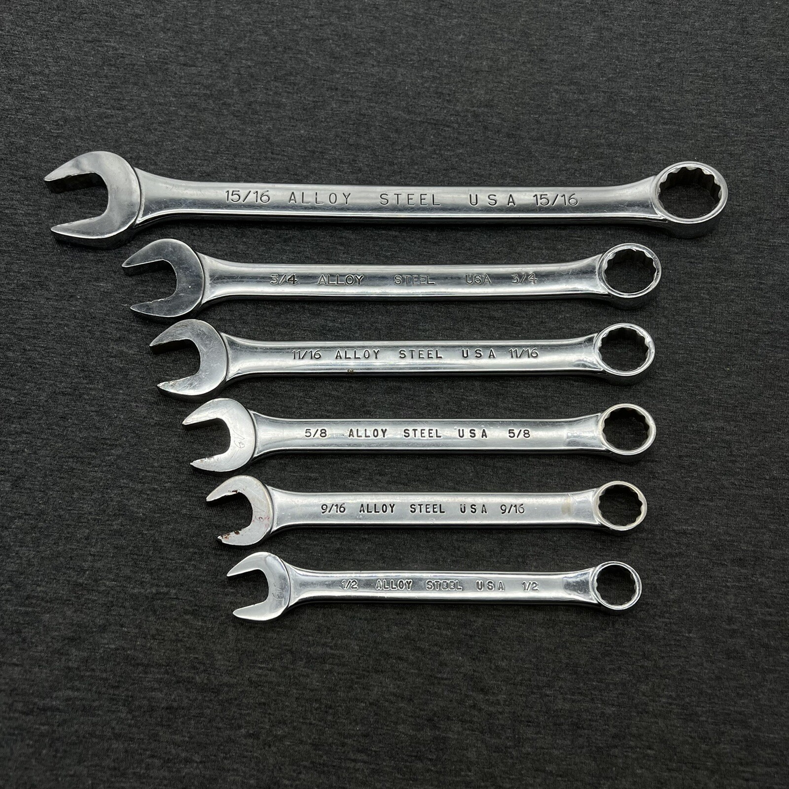 Blackhawk 6pc SAE Combination Wrenches 12pt 1/2,9/16,5/8,11/16,3/4,15/16 USA